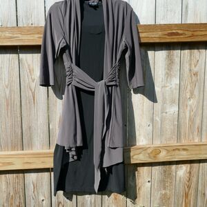 Jones NY Jacket Dress Brown Black Layered Jersey Knit Office Party Size 10